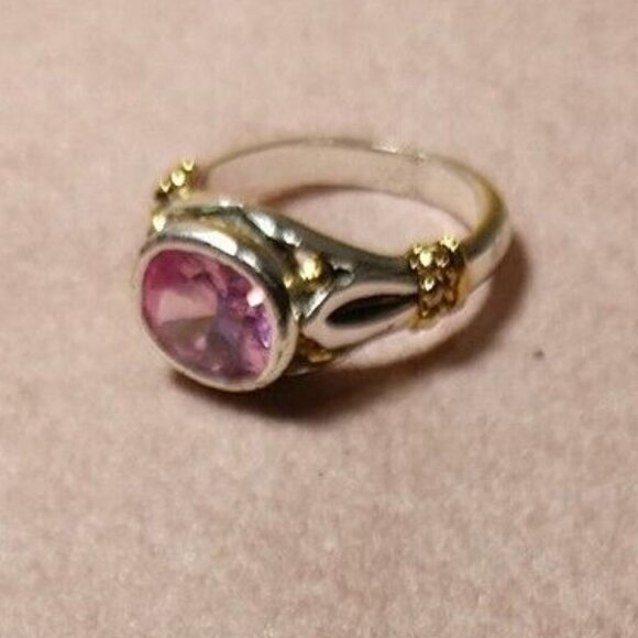 Gold/Silver Pink Ice Facet Cut Ring Size 6.5 New - Picture 3 of 5